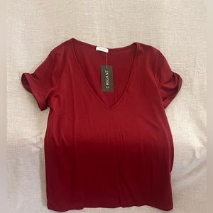 Tags on deep v tshirt